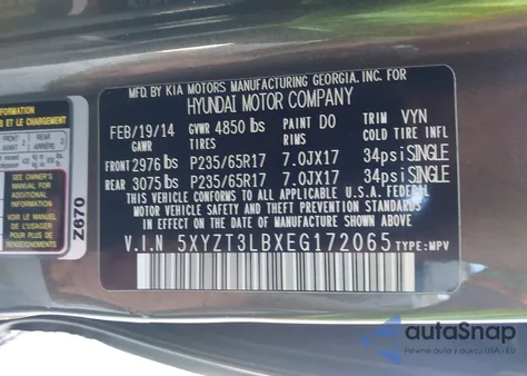 2014 Hyundai Santa Fe Sport 2.4L from USA, damaged, VIN 5XYZT3LBXEG172065